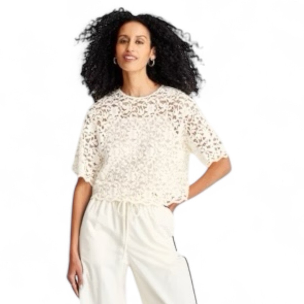 🌹Future Collective Short Sleeve Crochet Lace T-Shirt Size 2XL - Picture 2 of 5
